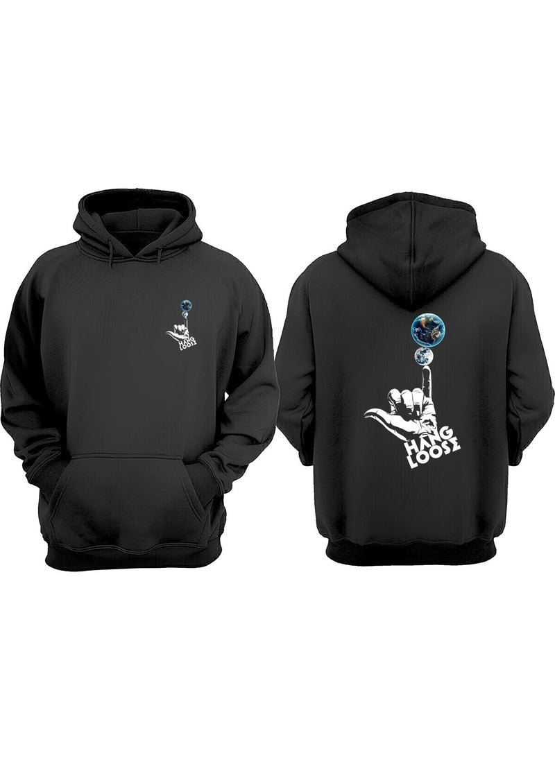 Unisex Hang Loose Design Front Back Printed Regular Fit Black Sweatshirt