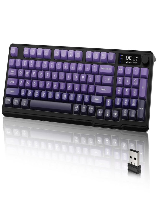 LexonElec M96 Wireless Keyboard, Low Profile Quiet Typing Membrane Gaming Keyboard with Smart Display & Knob, RGB Backlit, USB C Rechargeable, 94 Keys PBT Keycap for Windows PC,Mac,Linux-Grape Purple - Image 1