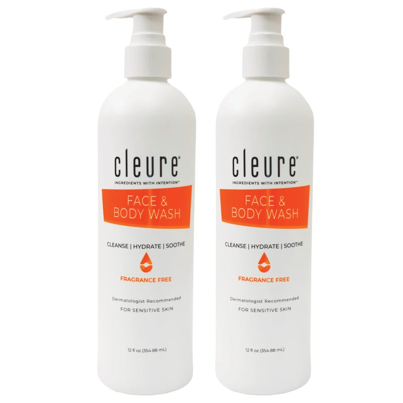 Cleure منظف الوجه والجسم من كلور - غسول جسم خالي من العطور ومضاد للحساسية للبشرة الحساسة والإكزيما - خالي من البارابين والكبريتات، صابون جسم متوازن الحموضة (12 أونصة، عبوة من 2)  - Image 1