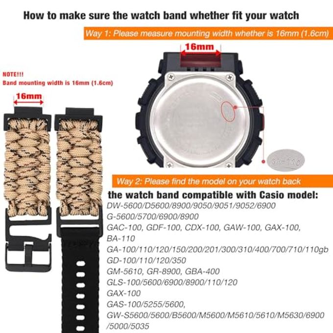 Abanen Nylon Braided Watch Band Paracord Strap With Adjustable Safety Buckle For Casio Gshock Dw-5600/8900, Ga-100/Gw-B5600/Gb-5600 /Gw-6900 (Coyote Tan) - Image 3
