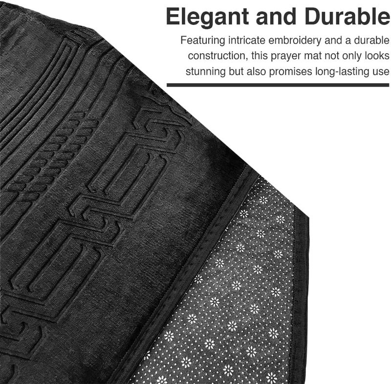 MARK STORE Black Prayer Mat Embossed Anti-Slip Velvet Top Prayer Rug for Umrah Hajj Ramadan 80 x 120 cm, Best Gift For Ramadan (Black Premium) - Image 3