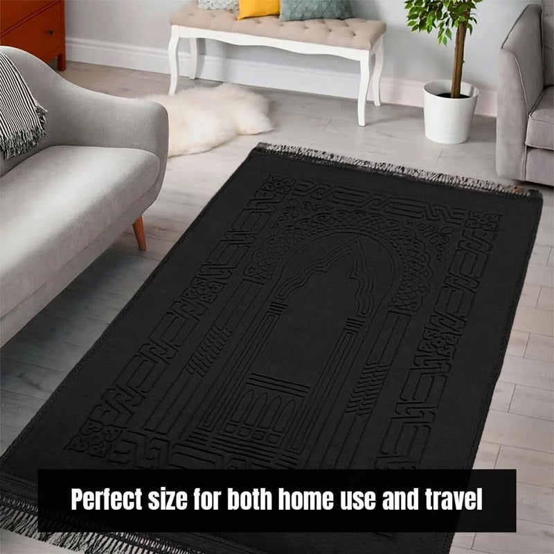 MARK STORE Black Prayer Mat Embossed Anti-Slip Velvet Top Prayer Rug for Umrah Hajj Ramadan 80 x 120 cm, Best Gift For Ramadan (Black Premium) - Image 5