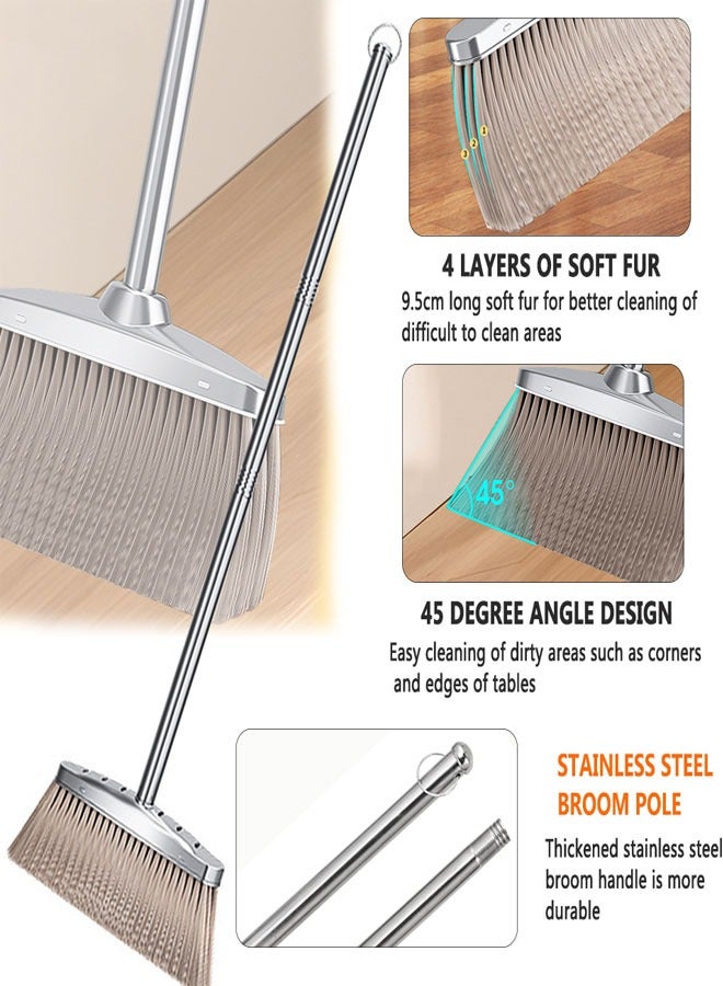 HAWAWA Upright Broom and Dustpan Set with Long Handle, Heavy Duty Stainless Steel Dustpan with Broom Combo Set for Sweeping Indoor Outdoor Kitchen Home Lobby Floor - Image 2