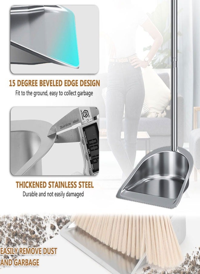 HAWAWA Upright Broom and Dustpan Set with Long Handle, Heavy Duty Stainless Steel Dustpan with Broom Combo Set for Sweeping Indoor Outdoor Kitchen Home Lobby Floor - Image 3