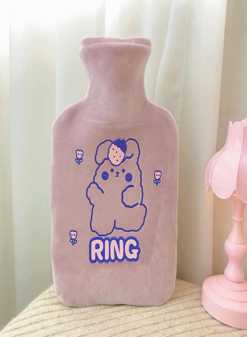 GGOOT Heating Bottle for Cramps,350ml Cute Cartoon Hot Water Bottle with Soft Fleece Cover - Reusable Hot Water Bag Winter Supplies for Shoulder Tummy Menstrual Cramps Relief - Image 3