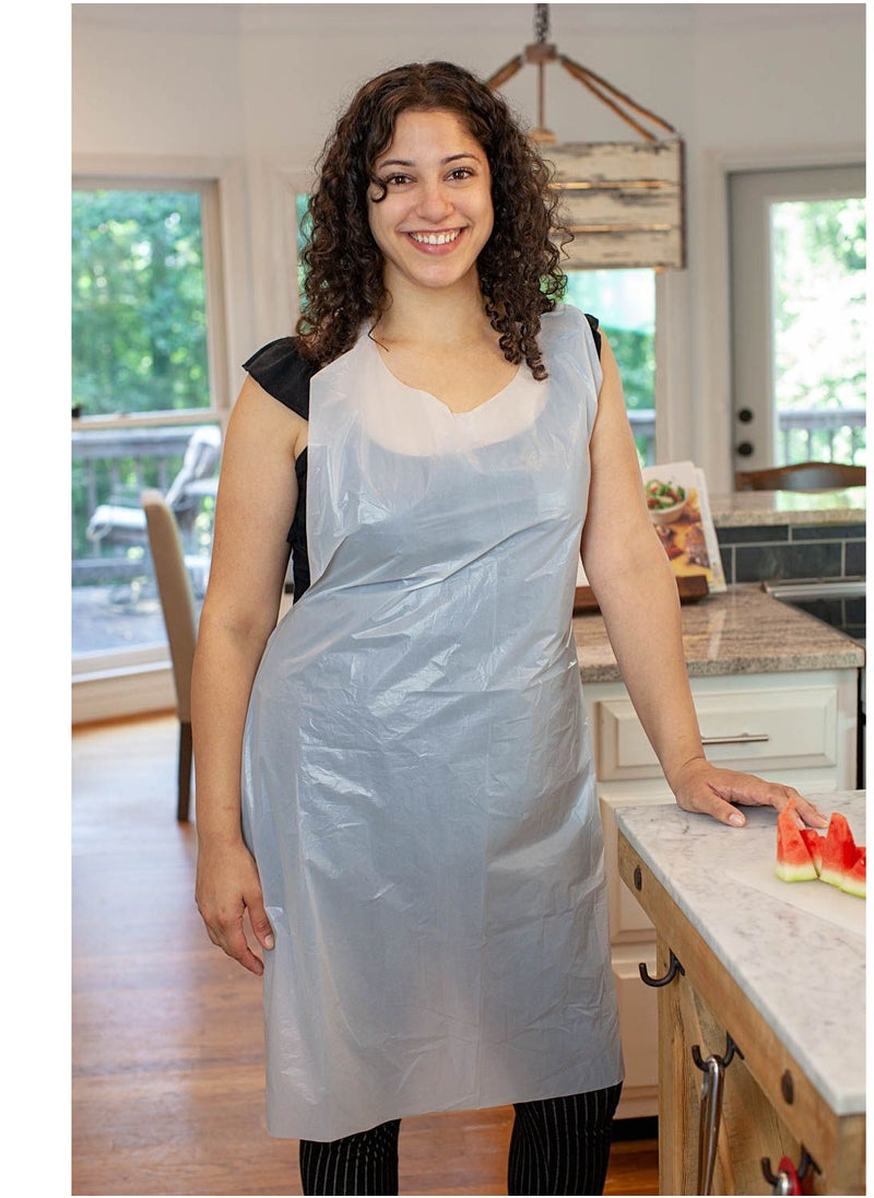 shalimar - 100 Piece Waterproof Disposable Apron for Kitchen and Restaurants /Hospital Plastic Apron White - Image 1