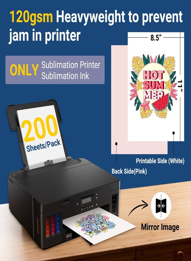 TECKWRAP Sublimation Paper 8.5 x 11 Inches 200 Sheets Compatible with Sublimation Printer and Sublimation Ink 120gsm for Mugs T-Shirts Light Fabric and Other Sublimation Blanks DIY - Image 2