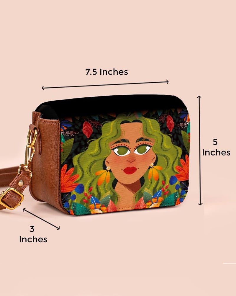 Kalankit Sling Bag | Vegan Leather Sling Bag for Woman, Trendy Crossbody Bags for Women | Everyday Side Bag & Shoulder Purse, Travel Companion & Birthday Gifts for Women | Wildflower Girl - Image 3