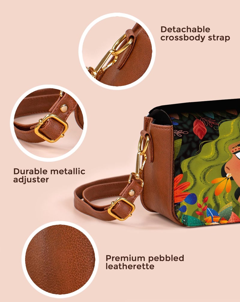 Kalankit Sling Bag | Vegan Leather Sling Bag for Woman, Trendy Crossbody Bags for Women | Everyday Side Bag & Shoulder Purse, Travel Companion & Birthday Gifts for Women | Wildflower Girl - Image 5