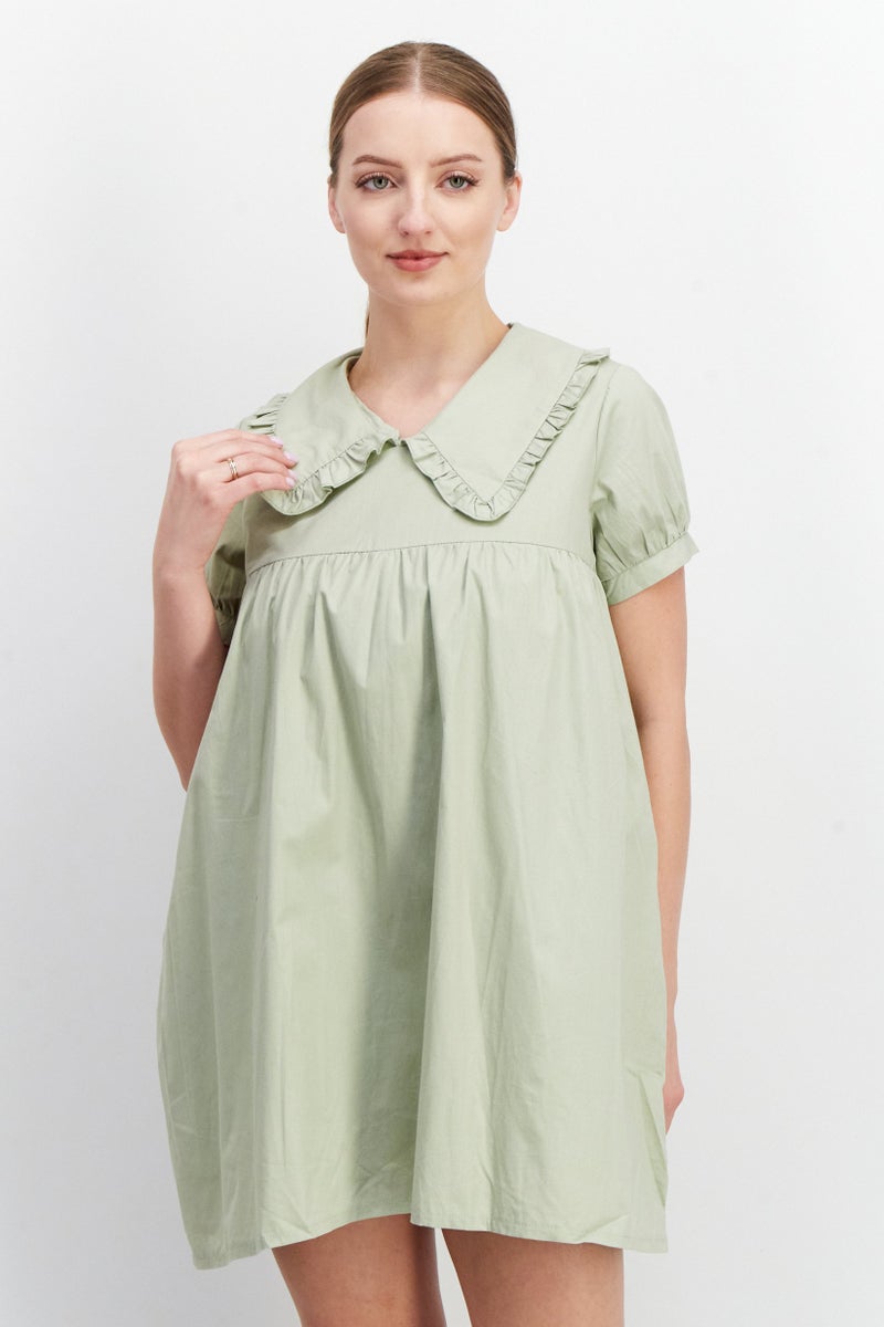 Daisy Street Women Plain Short Sleeves Playsuit, Sage - Image 1