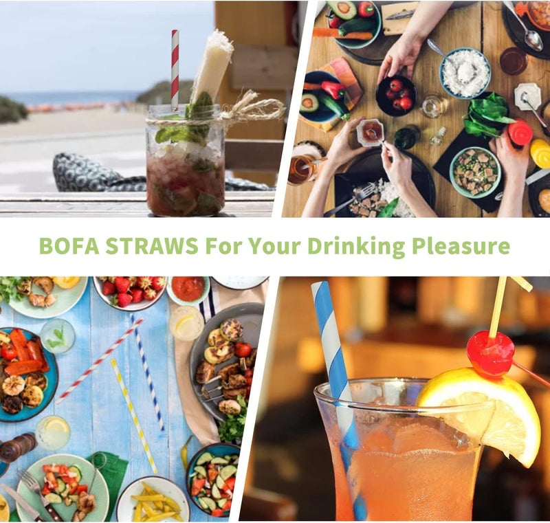 BOFA Eco Tableware Environment Green White Paper Straws Bulk 100  Disposable Green Striped Drinking Straws with Kraft Box Packing Coktail Straws for Holiday Use Juice Patener - Image 5