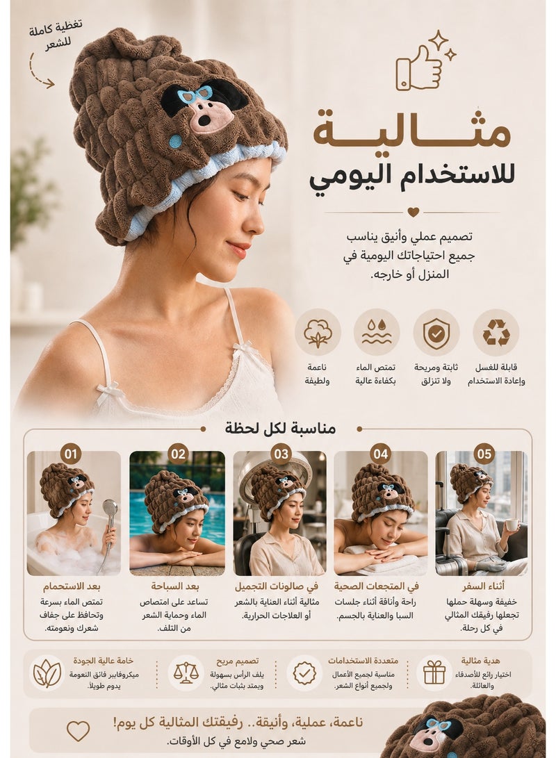 Cute Bunny Microfiber Hair Drying Cap 32 × 24 cm – Ultra Absorbent Soft Hair Towel Wrap 100g, Quick Dry Hair Turban for Long, Short & Curly Hair, Reduces Frizz, Ideal for Bath, Spa, Travel & Daily Hair Care - Image 3