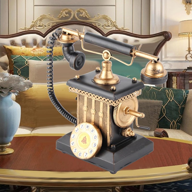 European Hand Phone r, Vintage Home, Retro Black Iron Phone with Hand Welded Ship, for Window Di, Li - Image 3