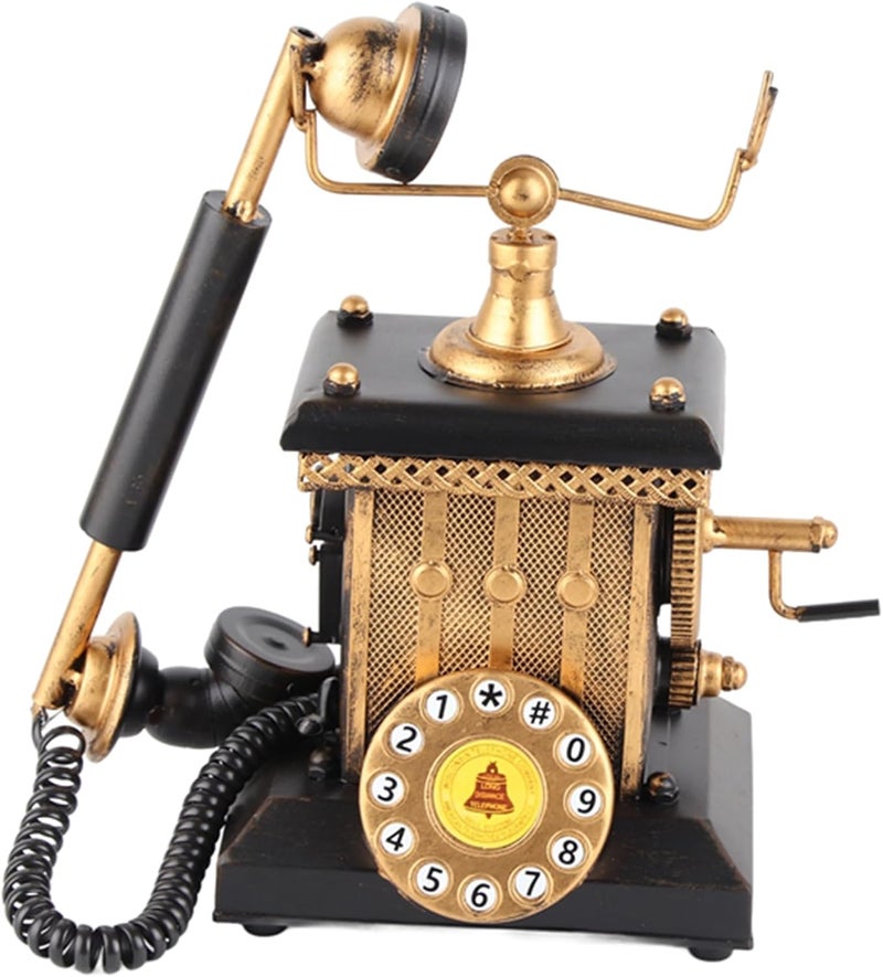 European Hand Phone r, Vintage Home, Retro Black Iron Phone with Hand Welded Ship, for Window Di, Li - Image 1