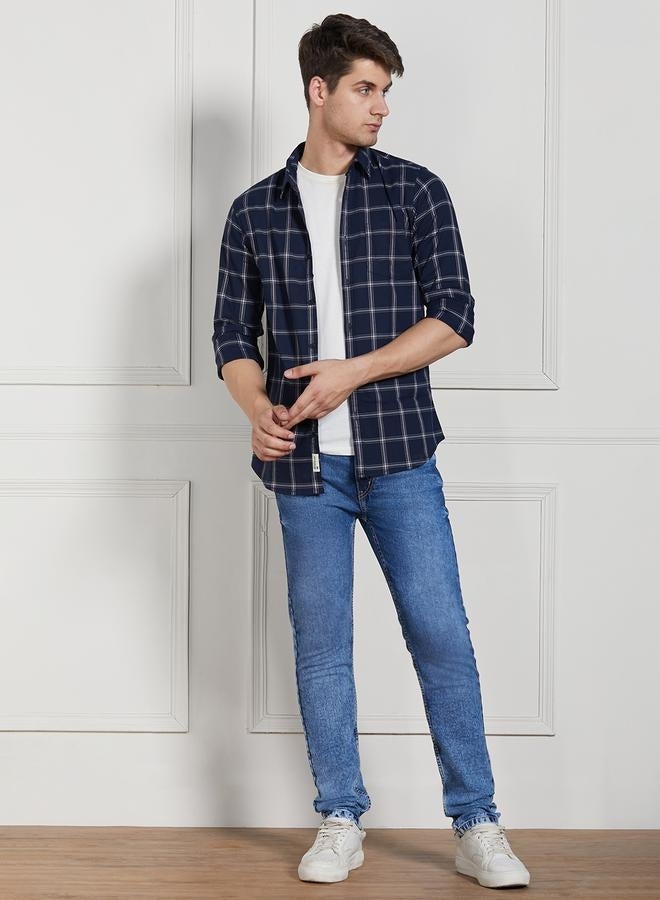 Dennis Lingo Men's Mid Blue Cotton Blend Solid Pattern Full Length Slim Fit Jeans  - Image 1