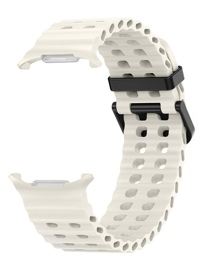 CATANES Strap Silicone Replacement for Samsung Galaxy Watch 8 Ultra Band 47mm, Rugged Soft Ocean Silicone Sport Accessory Fit for Samsung Galaxy Watch Ultra Band Dual Row Hole - Starlight - Image 3
