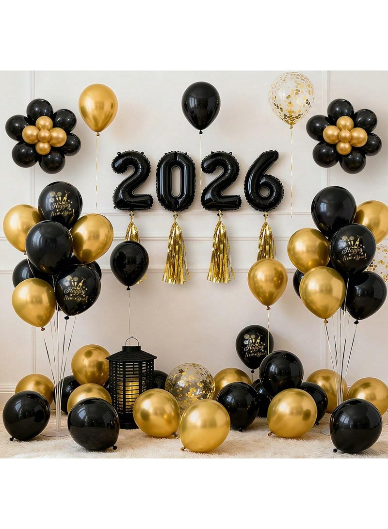 New Year 2026 Black and Gold Balloon Decoration Set – Complete Party Decor Kit 72 Pieces - Image 1