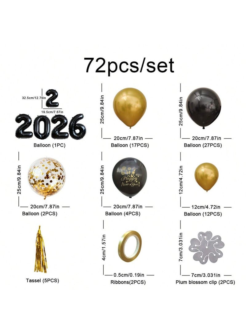 New Year 2026 Black and Gold Balloon Decoration Set – Complete Party Decor Kit 72 Pieces - Image 2