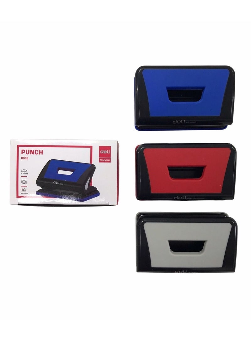 Deli 1-Piece 10-Sheet Capacity Paper Punch Assorted Colours - Image 1