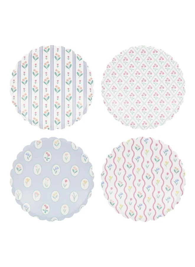 Bloomsbury Floral Pattern Dinner Plates - Pack of 8, 450gsm Paper Plates with 4 Soft Pastel Floral Designs, Stylish Party Tableware for Garden Parties, Baby Showers & Celebrations