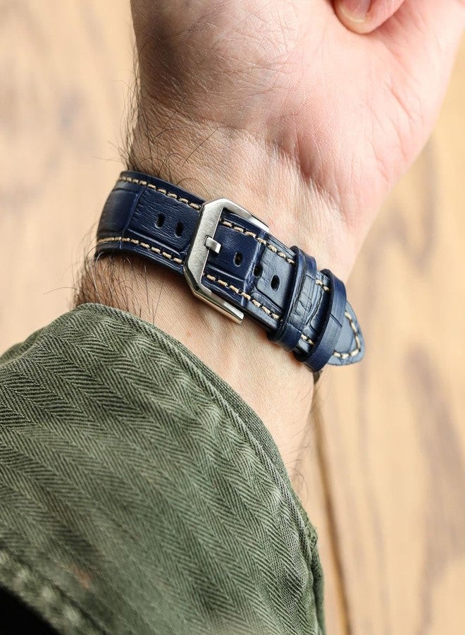 WatchGecko Carolina Gator Genuine Leather Watch Strap, Alligator-Embossed Calf Leather, Padded Design with Quick-Release Spring Bars, Multiple Colours, 20mm, 22mm, 22mm, Leather, no gemstone - Image 3