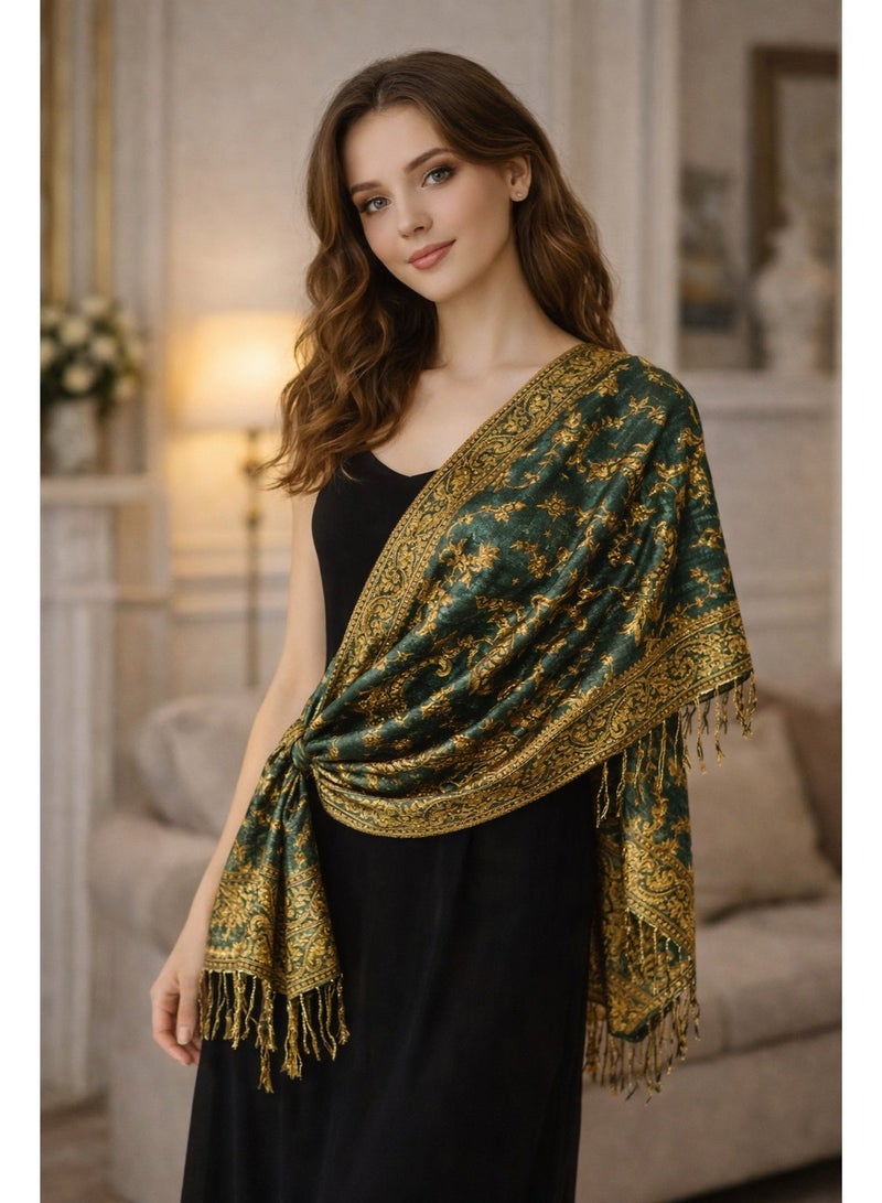 OLUDENIZ Luxury Jacquard Paisley Shawl – Soft Elegant Wrap with Fringe for All Occasions - Image 2