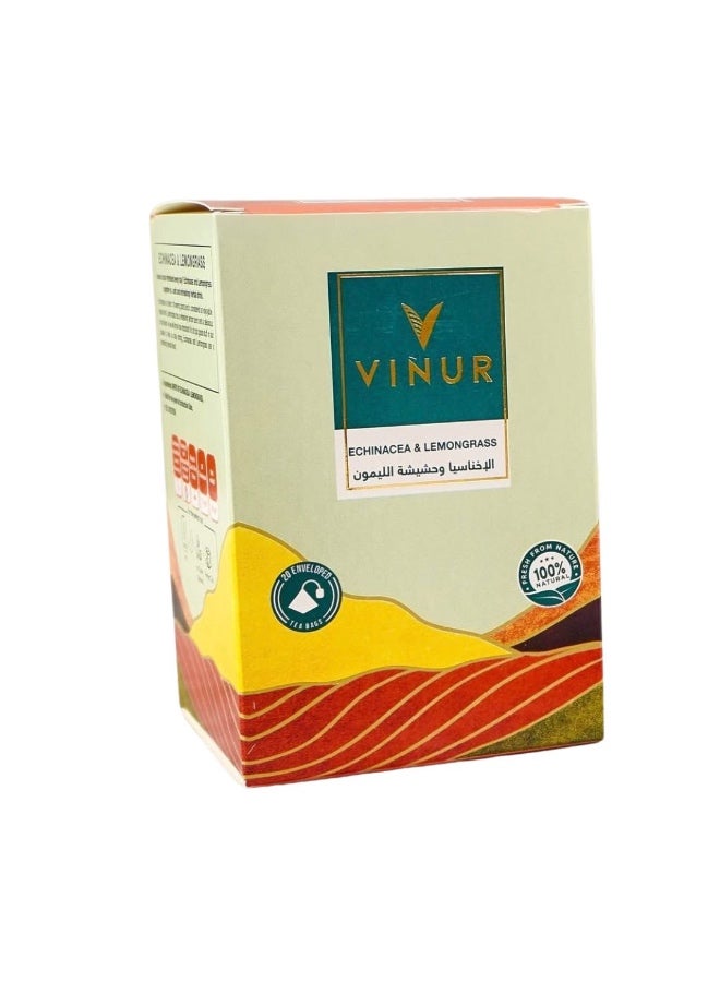 VINUR VINUR Organic Echinacea & Lemon Grass Herbal Tea – 20 Pyramidal Tea Bags - Image 1