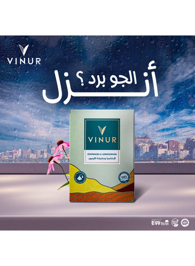 VINUR VINUR Organic Echinacea & Lemon Grass Herbal Tea – 20 Pyramidal Tea Bags - Image 3