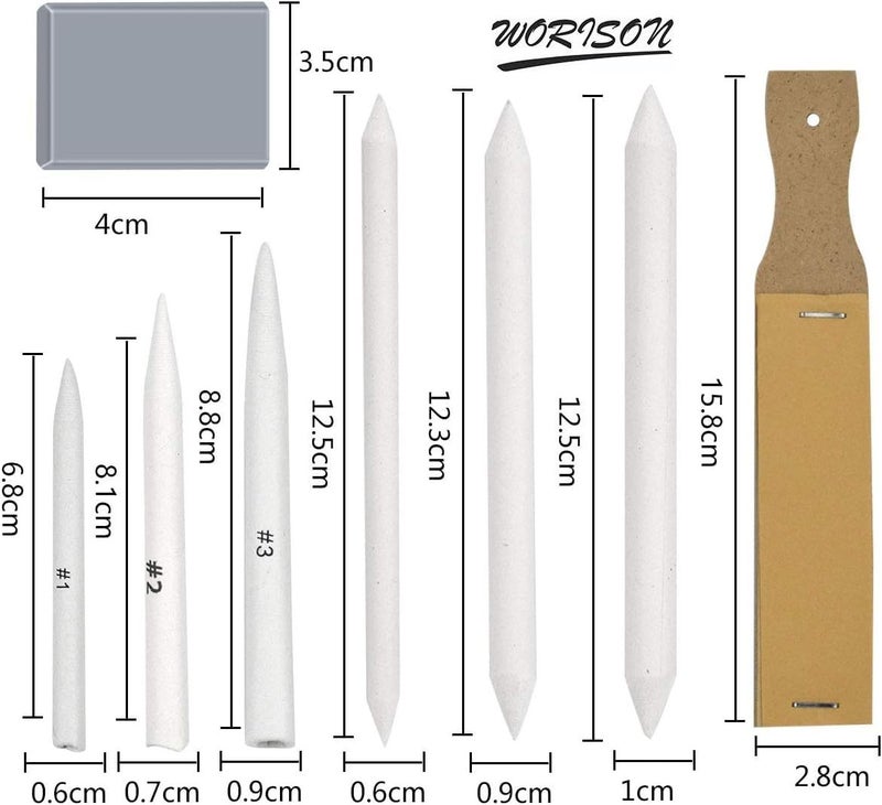 Worison Paper Blending Stump Set with Sand Paper and Kneadable Art Eraser - (White) - Image 3
