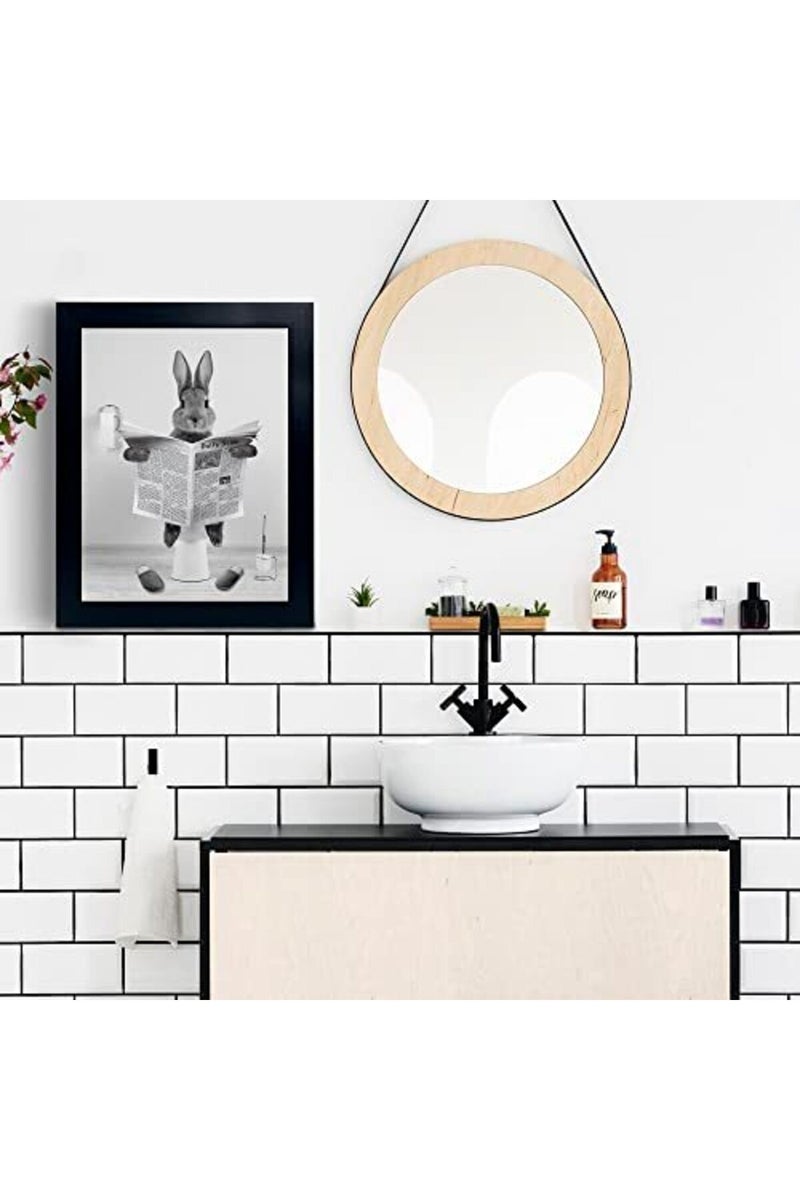YongArt Black Framed Poster, Cute Rabbit Wall Art, Farmhouse Style Animals Bathroom Decor, Black and White Canvas Ready to Hang for Kids - Image 4