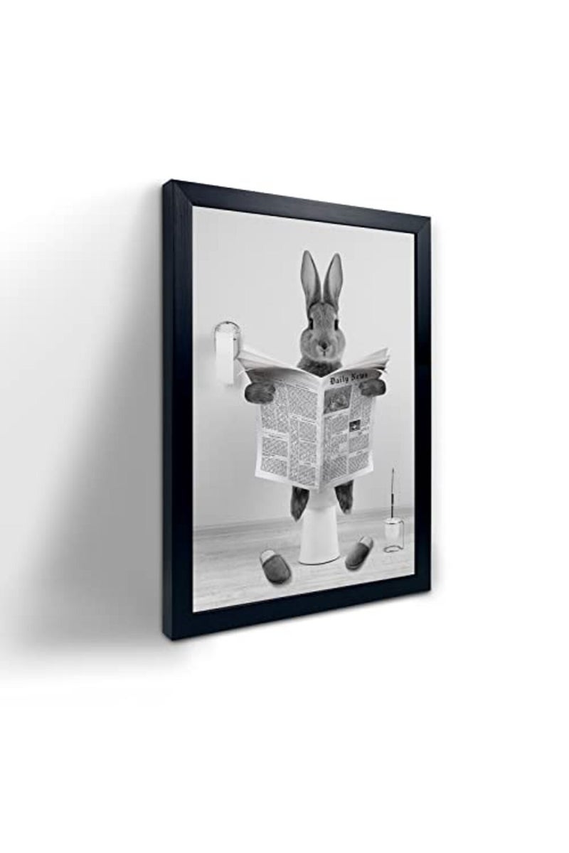 YongArt Black Framed Poster, Cute Rabbit Wall Art, Farmhouse Style Animals Bathroom Decor, Black and White Canvas Ready to Hang for Kids - Image 2