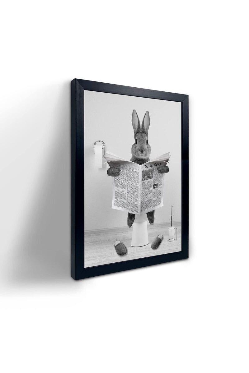 YongArt Black Framed Poster, Cute Rabbit Wall Art, Farmhouse Style Animals Bathroom Decor, Black and White Canvas Ready to Hang for Kids - Image 1