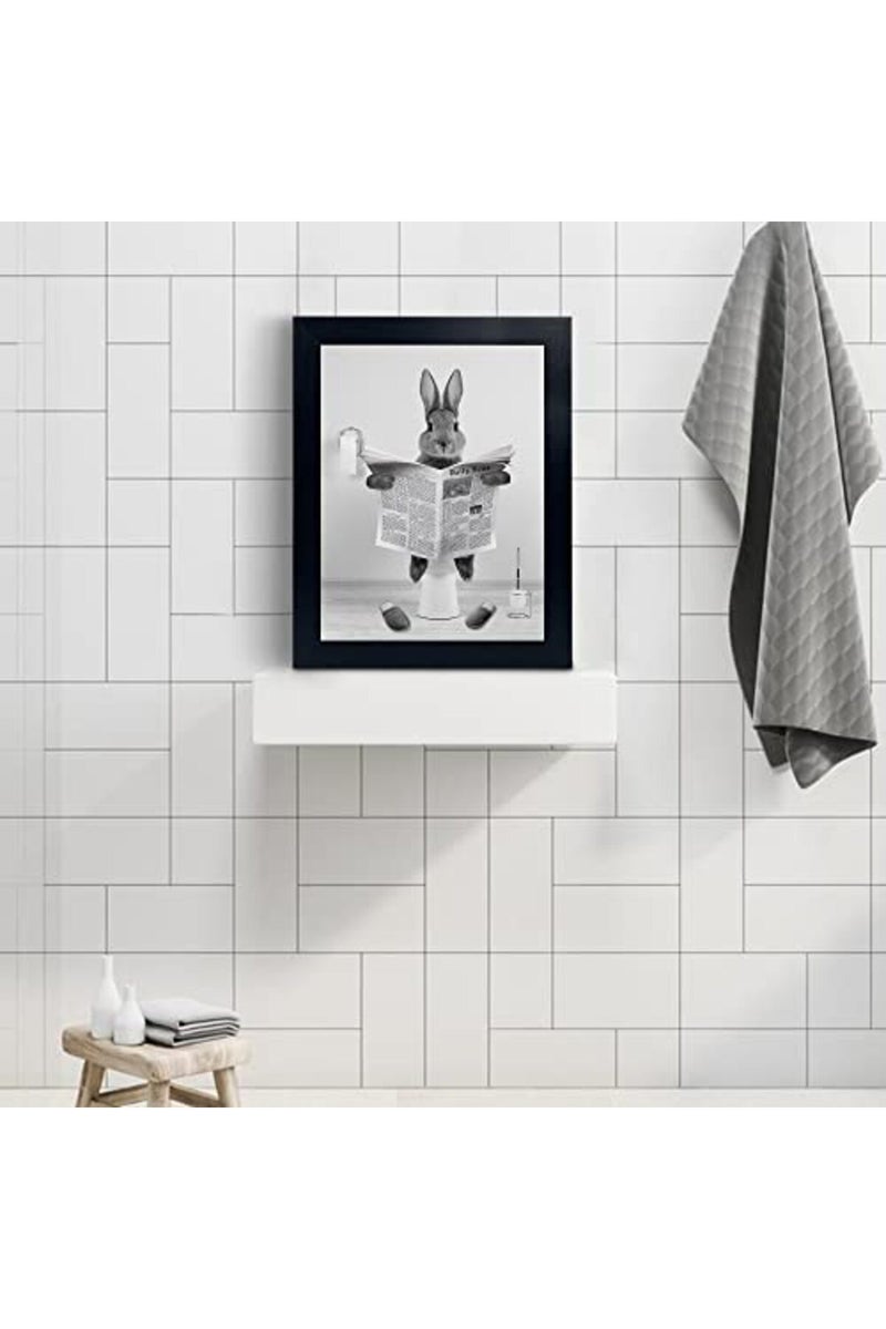 YongArt Black Framed Poster, Cute Rabbit Wall Art, Farmhouse Style Animals Bathroom Decor, Black and White Canvas Ready to Hang for Kids - Image 5