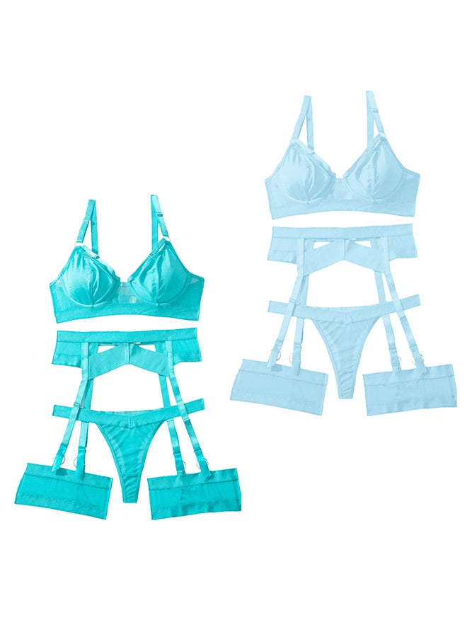 MARGOUN 2 Pack Medium Size Women Sheer Mesh Garter Lingerie Set Strappy Teddy Babydoll Bra and Panty with Leg Ring 4 Piece Lingerie Set - Image 2