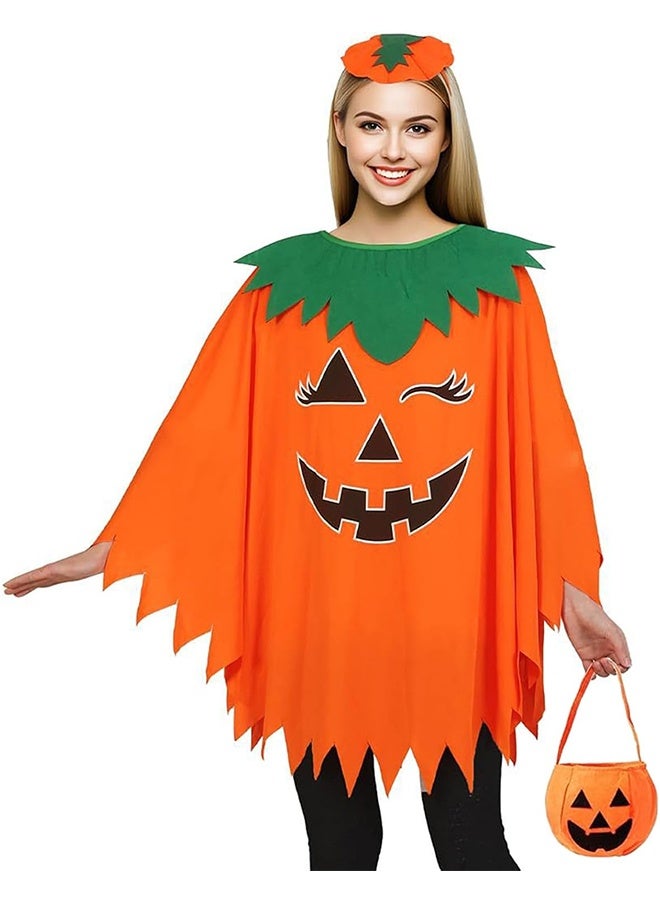 JCB CHIC Halloween Pumpkin Costume Set for Women, Orange Pumpkin Cloak with Hat and Pumpkin Bag, Halloween Pumpkin Costume for Adults with Accessories, Party Decorations - Image 1