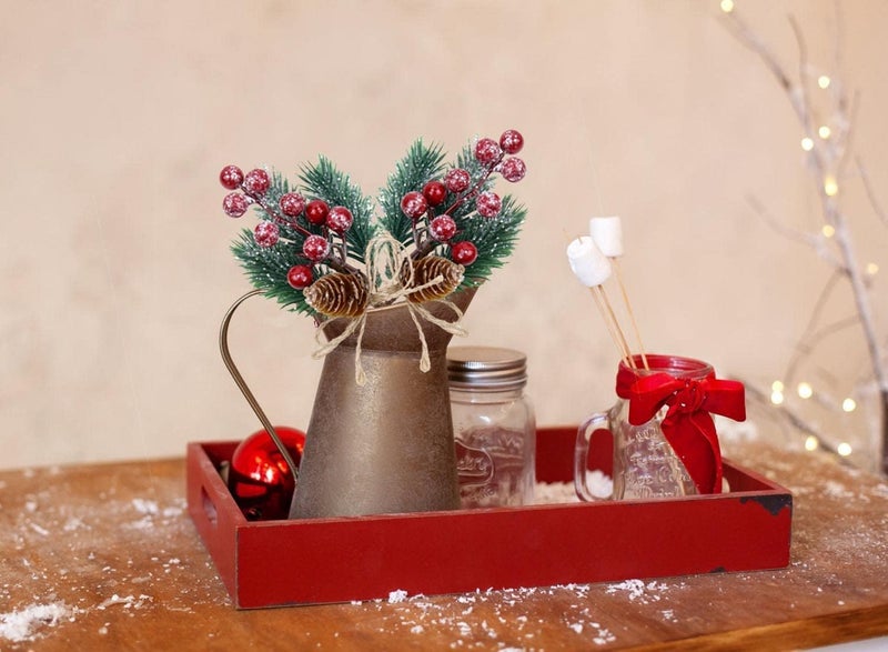 KLEWEE 10 PCS Christmas Berry Picks Glitter Christmas Picks and Sprays Artificial Pine Branches with Red Berry Stems Pine Cones Christmas Greenery for Crafts, Holiday Décor, Wreaths Xmas Decorations - Image 4
