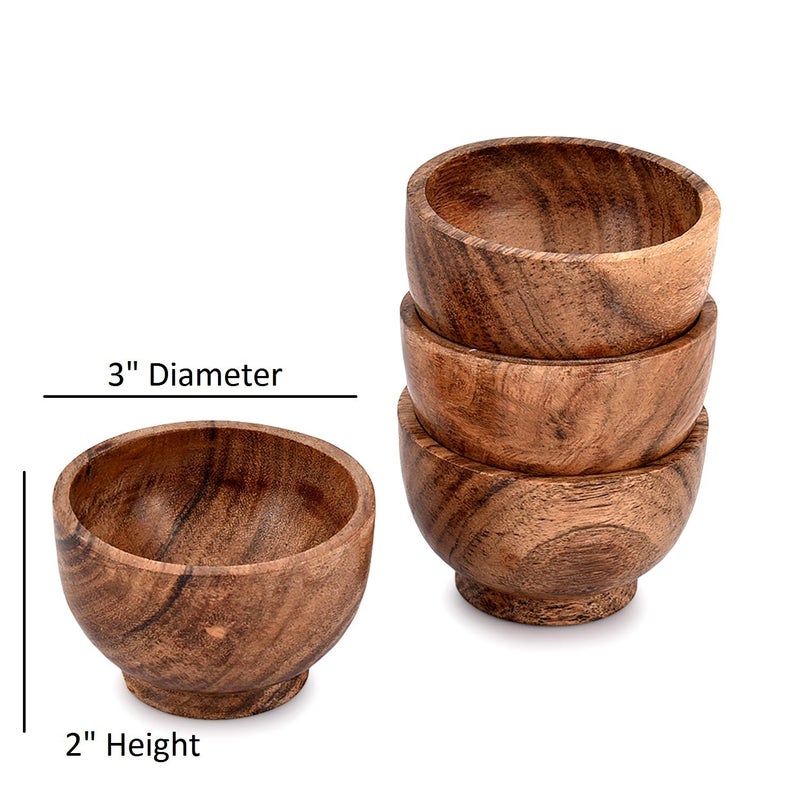 EDHAS Bowl Sets Acacia Round Bowl for Condiments, Dip Sauce, Nuts, Candy and More (Set of 4), (3" x 3" x 2") - Image 5