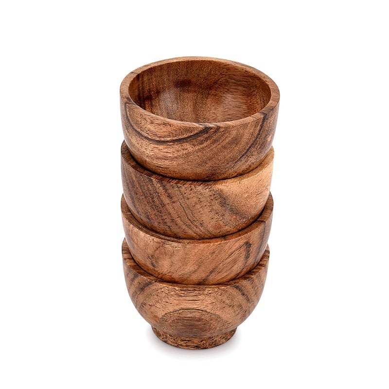 EDHAS Bowl Sets Acacia Round Bowl for Condiments, Dip Sauce, Nuts, Candy and More (Set of 4), (3" x 3" x 2") - Image 1