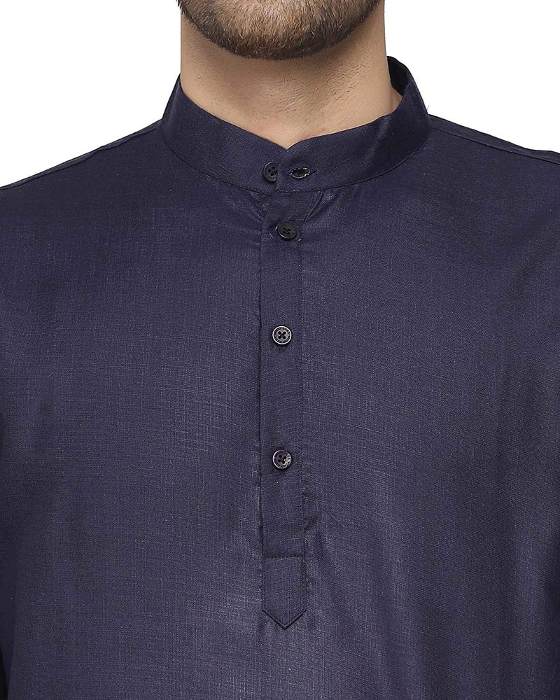 ashtang Men's Cotton Blend Solid Straight Kurta (PLN-KK-NAVY-38) Blue - Image 2