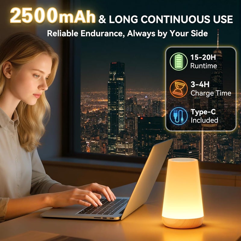 أوكسمير مصباح أوكسمير الليلي LED القابل لإعادة الشحن مع جهاز تحكم عن بعد، 13 لونًا و5 مستويات سطوع مصباح لمسي، ضوء سريري محمول لغرفة الأطفال، غرفة النوم، التخييم وديكور المنزل، بني فاتح - Image 4