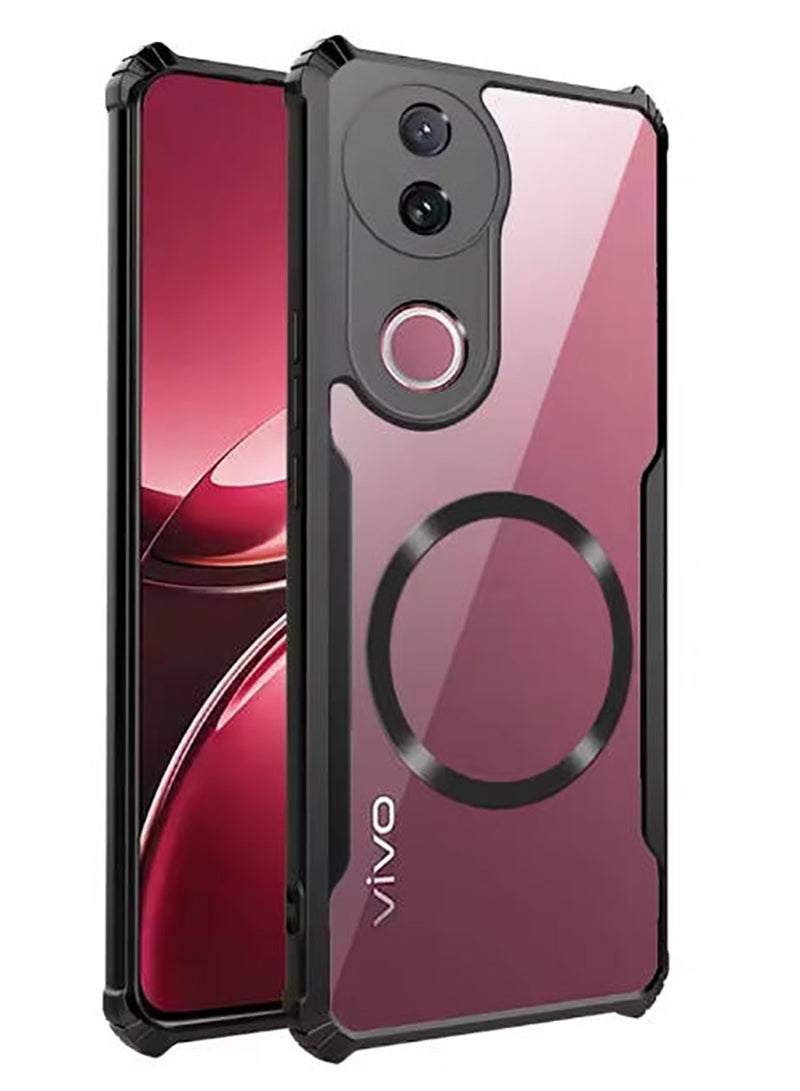 حافظة مغناطيسية لهاتف VIVO V50 5G [متوافقة مع ماغسيف] غطاء فائق النحافة حافة TPU ناعمة + ظهر أكريليك شفاف وسائد هوائية مقاومة للصدمات - Image 1