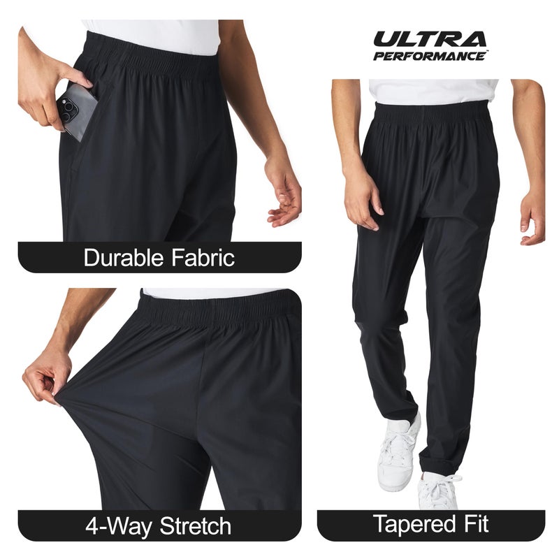 Ultra Performance Men's Athletic Jogger Pants â€“ Stretch Nylon Gym Pants, Active Workout Joggers with Pockets for Men Black - Image 4