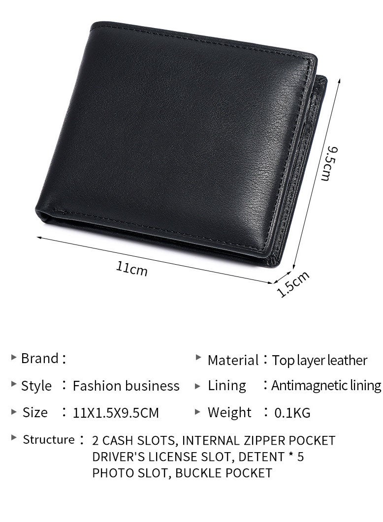 PLUSOX Genuine Leather Men Wallet Retro Cowhide Coin Purse Multiple Card Slots Business Casual Card Holder Black - Image 4