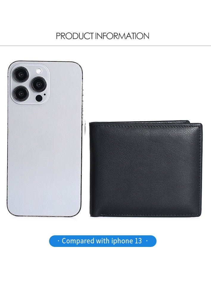 PLUSOX Genuine Leather Men Wallet Retro Cowhide Coin Purse Multiple Card Slots Business Casual Card Holder Black - Image 2