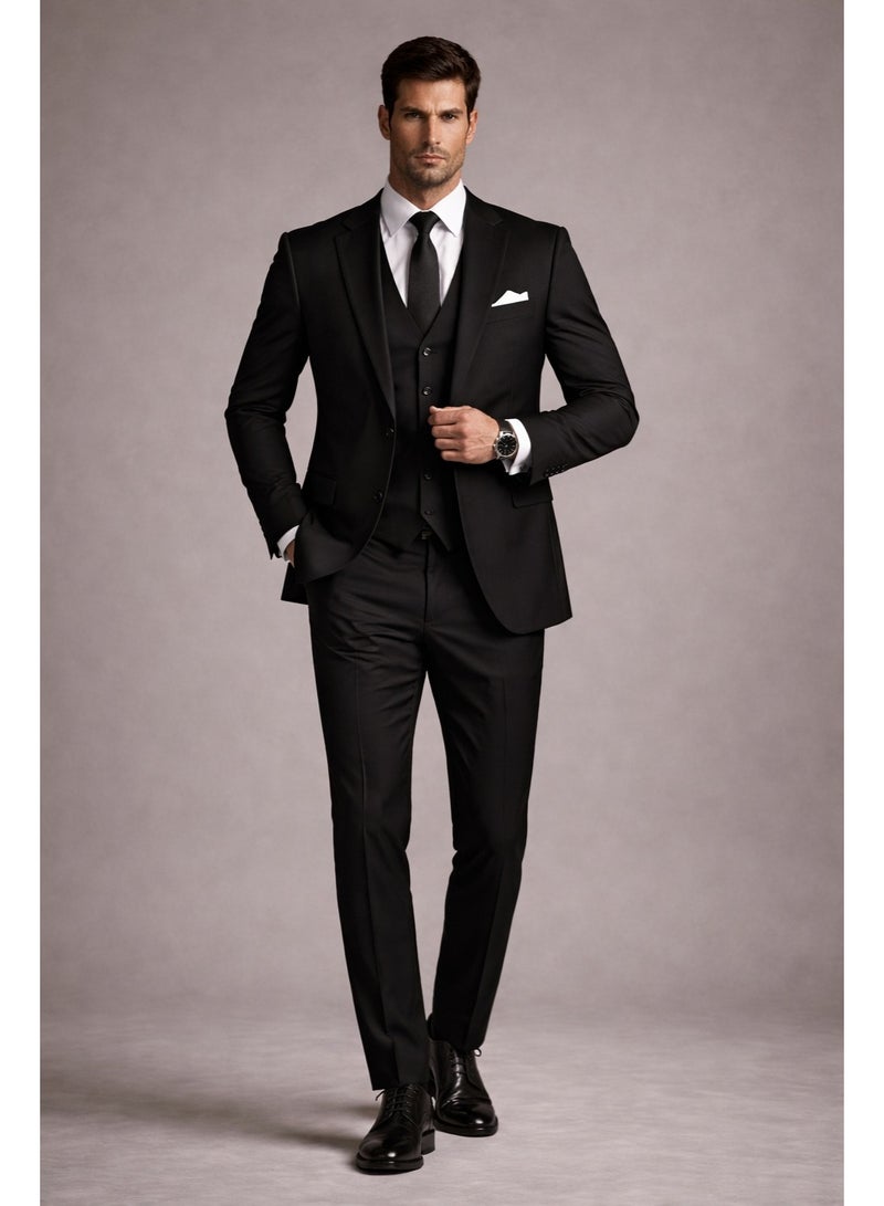 Lavandera Men's Three-Piece Suit, Two-Button, Elegant Style for Occasions and Meetings, Black - Image 1