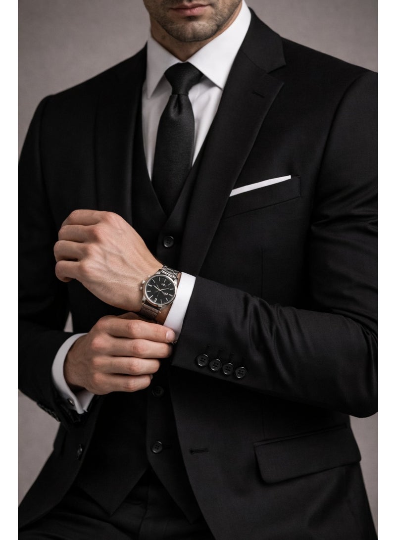 Lavandera Men's Three-Piece Suit, Two-Button, Elegant Style for Occasions and Meetings, Black - Image 2
