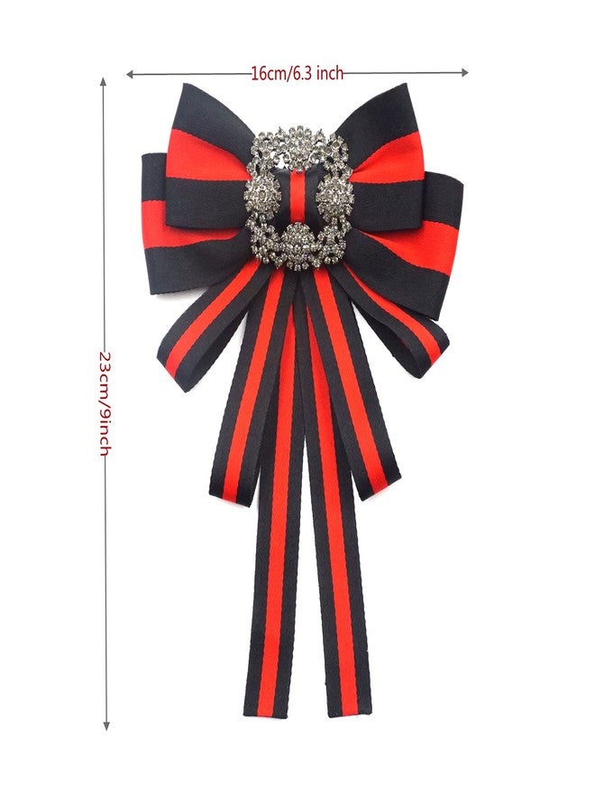 Topaz Christmas black bow tie brooch for women men bowknot costume brooches fashion jewelry cravat ribbon broach pin womens corsage jabot collar neck (black+red), 16*23.5cm/6.2W*9H inches - Image 3
