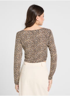 Ginger Leopard Print Tie Up Detail Top  - Image 2