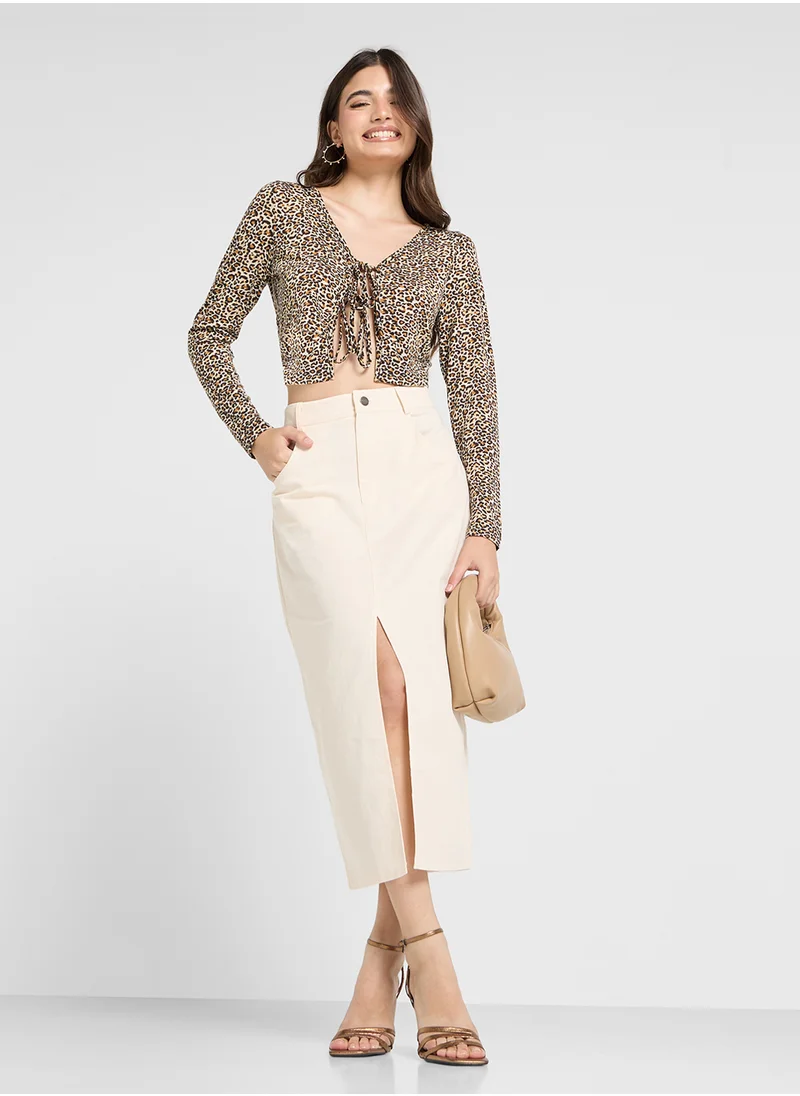 Ginger Leopard Print Tie Up Detail Top