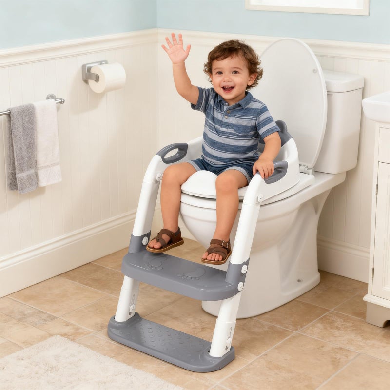 SKYROKU Toilet Potty Training Seat with Step Stool Ladder, Toddler Potty Seat for Kids and Toddler Boys Girls, Splash Guard and Safety Handles(Grey) - Image 3